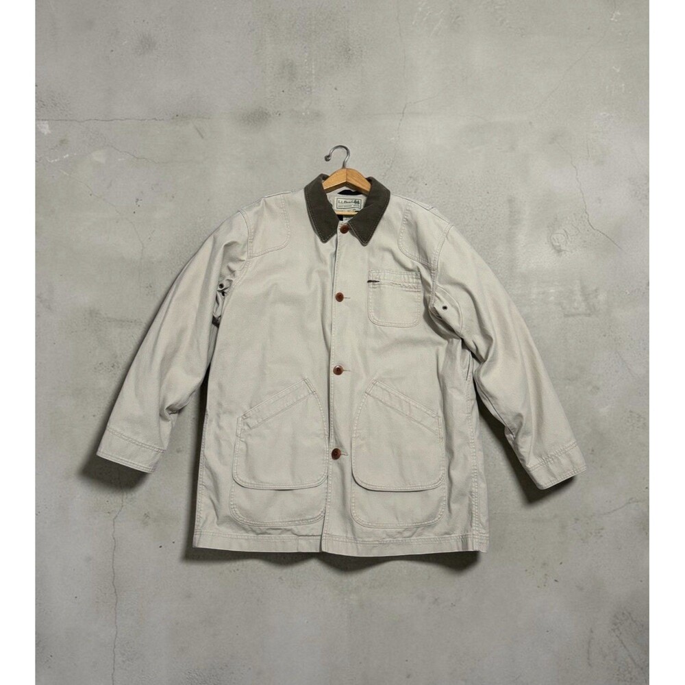 VTG LL Bean Men’s Blanket Lined Beige Corduroy Collar Chore Barn Coat Nice! XLT